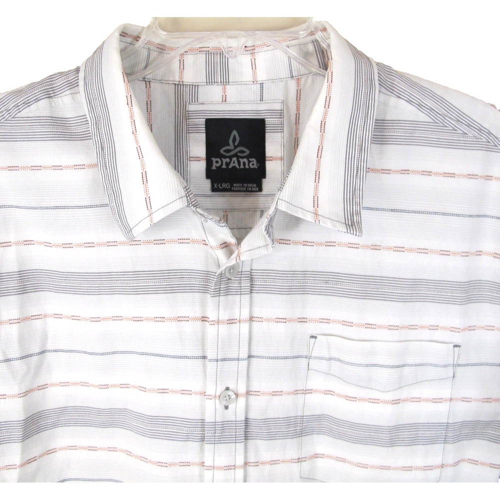 Prana Casual Short Sleeve Button Up Striped Shirt Men's XL Cotton‎ Blend - Picture 2 of 9